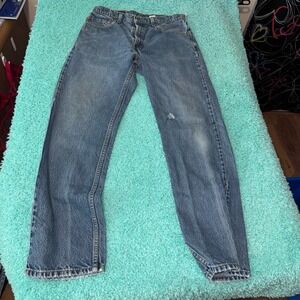 Levis 505 Jeans Mens W33 L32 Blue Denim Straight Leg Distressed Vintage